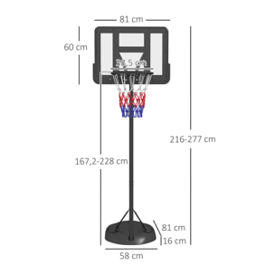 Canasta de Baloncesto con Altura Ajustable 216-277 cm Aro de Baloncesto para Exterior con Ruedas y Base Rellenable para Adolescentes y Adultos Negro