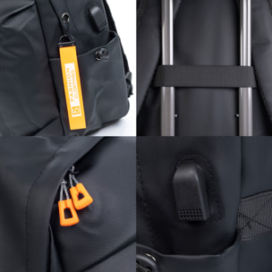 Zaino multiscomparto, porta laptop 13". Strato impermeabile. Adattabile a Trolley. Presa USB esterna. Idrorepellente.