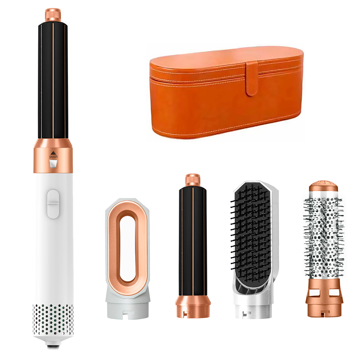 Asciugacapelli 5 in 1, permette di lisciare, asciugare, arricciare e molto altro. Include una custodia per tenere tutto in ordine e facilitare il trasporto.