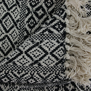 Plaid - HOME DECO FACTORY - Ethnique Frange Carreaux - Motifs Géométriques - Blanc et Noir