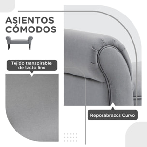 Banco Pie de Cama, Taburete Pie de Cama Tapizado en Lino Sintético con Patas de Madera, Reposabrazos y Asiento Acolchado, Estilo Moderno, Banco para Dormitorio, Entrada, Pasillo, Gris Oscuro