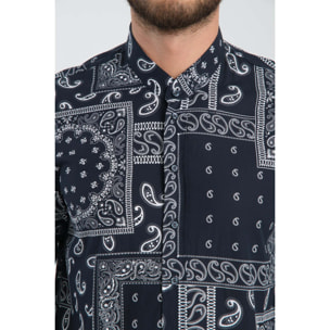 Camicia Uomo Coreano Popeline Fantasia Nero/Bianco