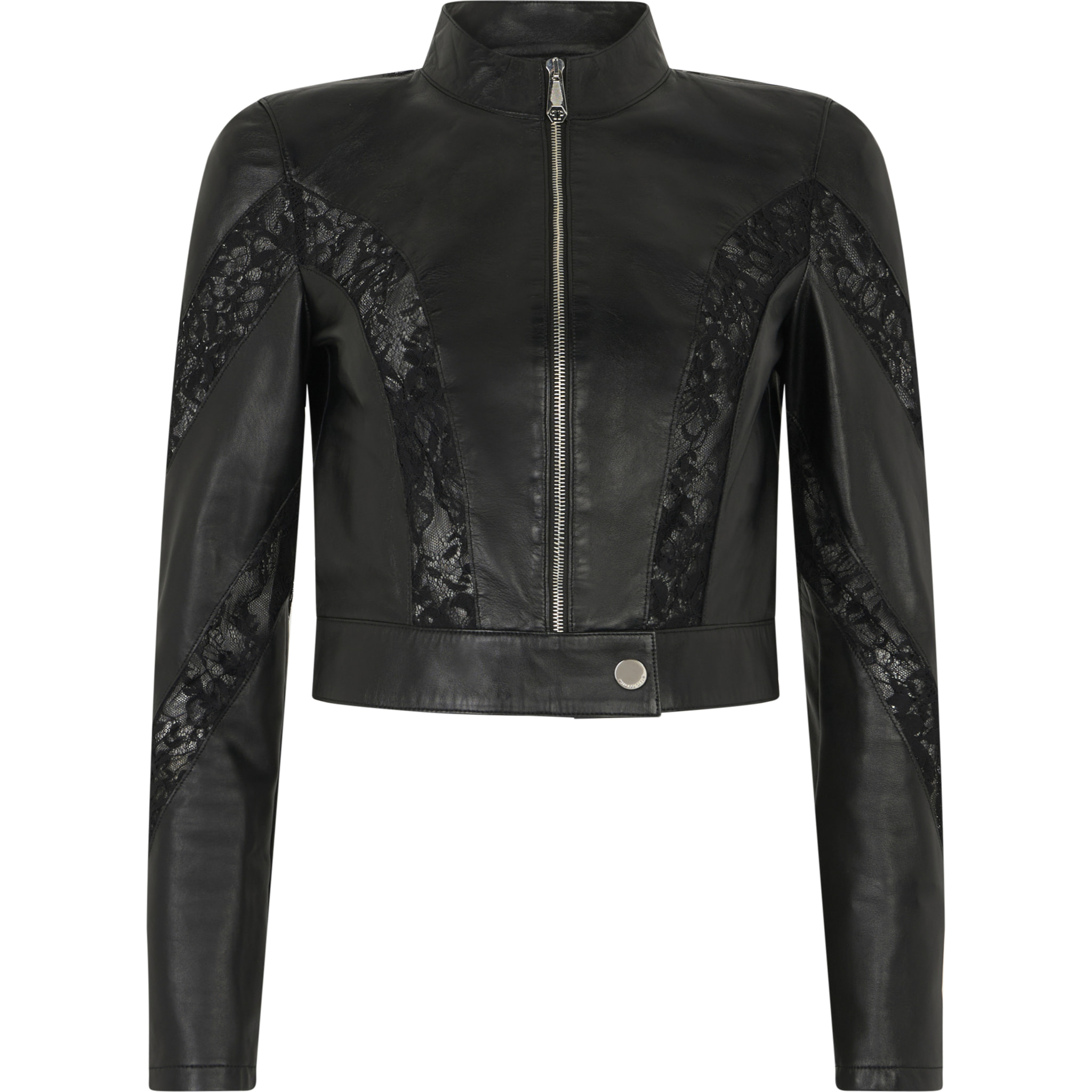PHILIPP PLEIN Fitted Biker Jacket with Lace Inserts