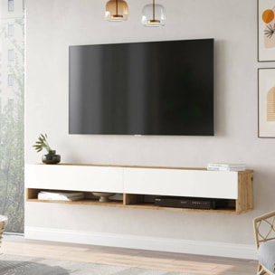 Mobile porta TV Dkechrid, Credenza da soggiorno, Armadio basso per TV, Base parete attrezzata, 180x32h29 cm, Quercia e Bianco