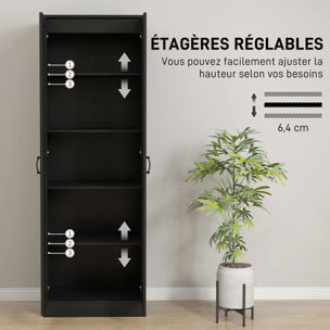 Armoire 2 portes 4 étagères dim. 60L x 36,5l x 175H cm poignées métal noir panneaux noir