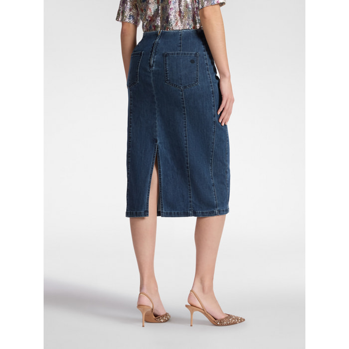Elena Mirò - Gonna midi in denim - Blu