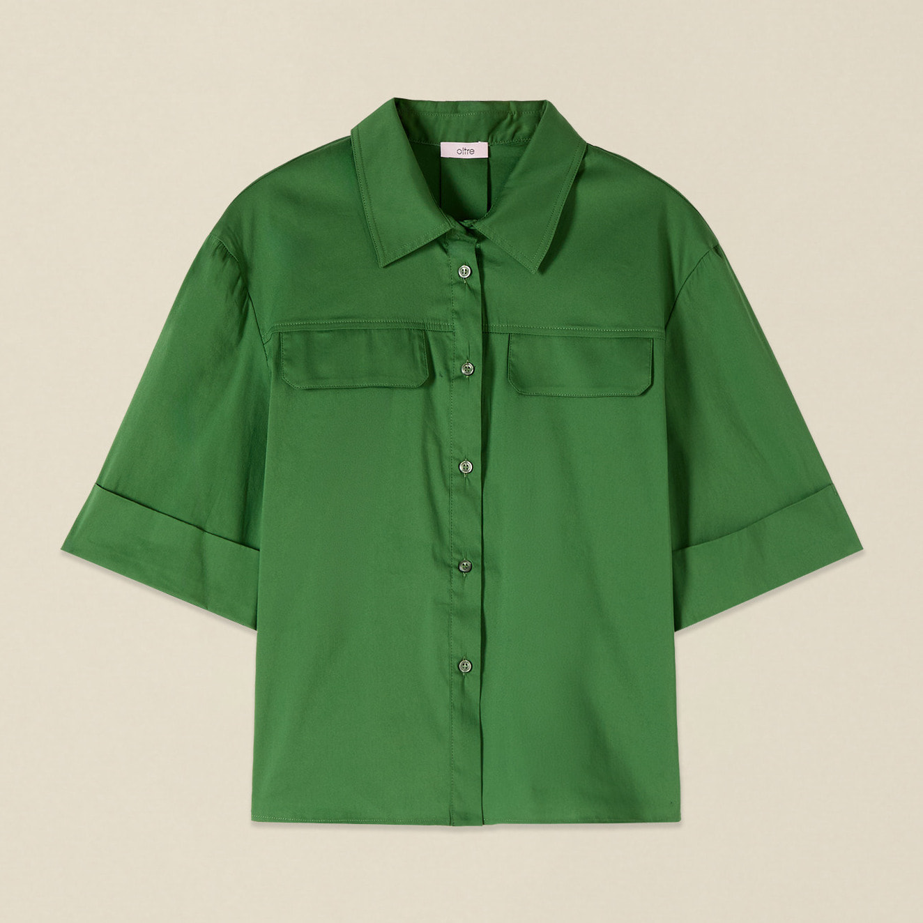 Oltre - Camisa de popelín con bolsillos - Verde