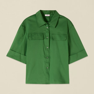 Oltre - Camisa de popelín con bolsillos - Verde