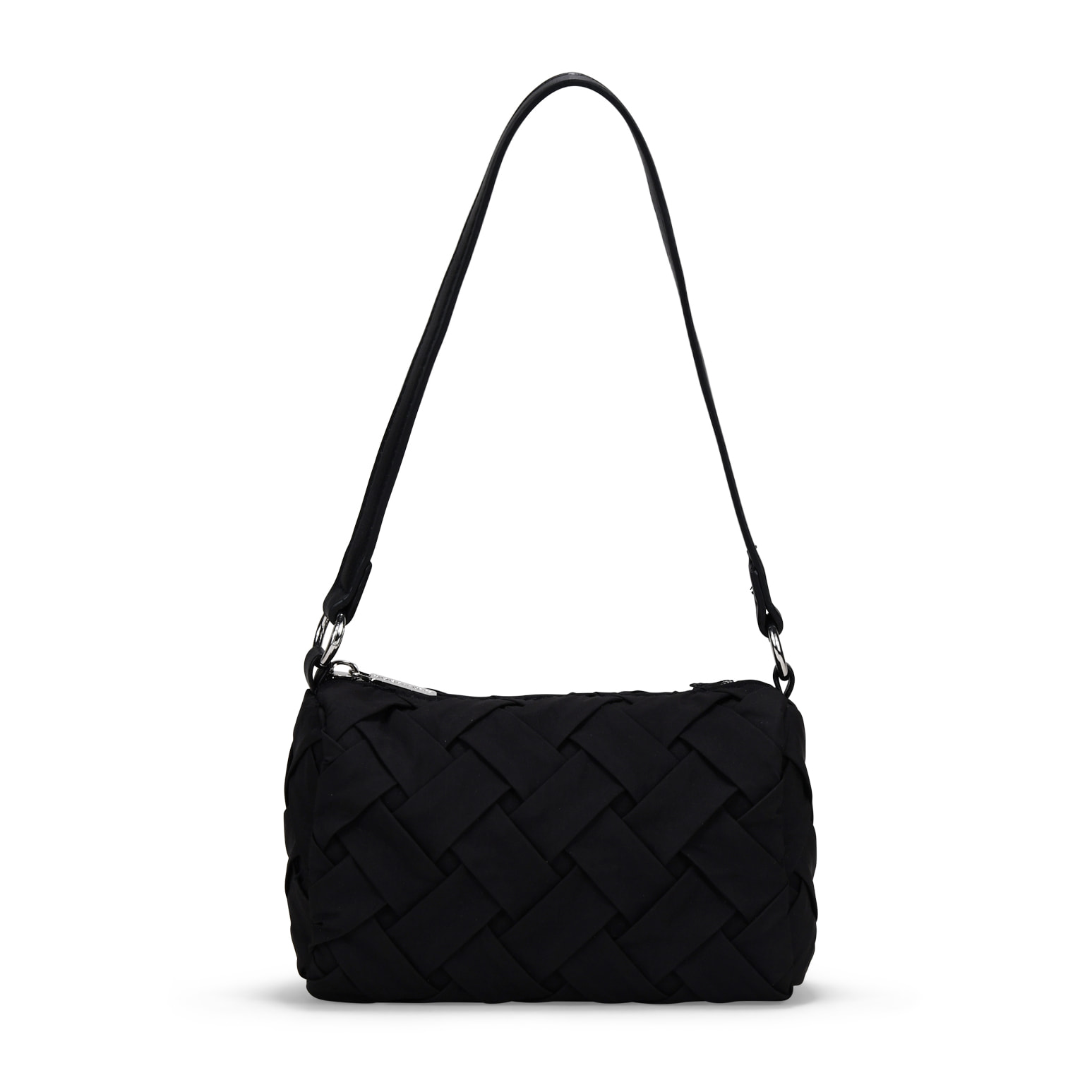Bolso de hombro negro trenzado con cremallera