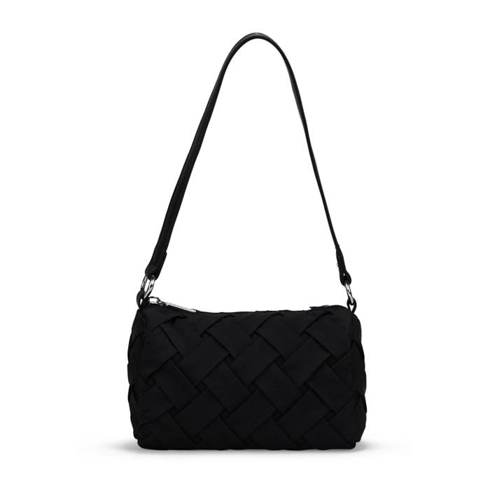 Bolso de hombro negro trenzado con cremallera