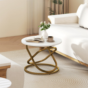 Table basse ronde design dia. 60 x 46 cm acier anneaux doré aspect marbre blanc