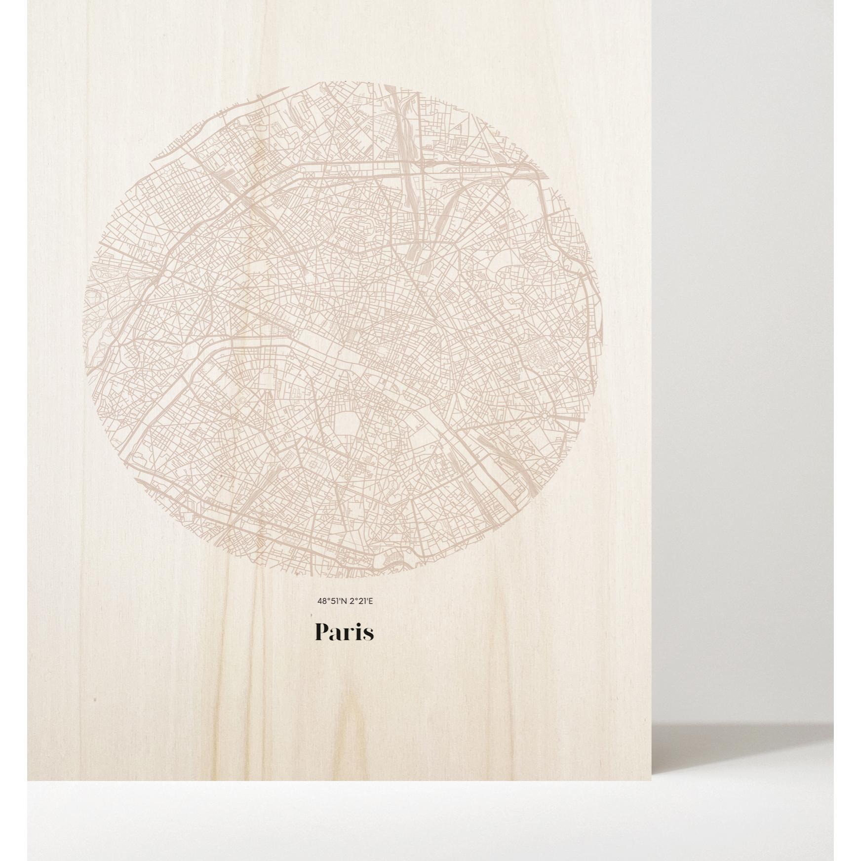 Tableau en bois Paris Map Hauteur: 40 Longueur: 30 Largeur: 1