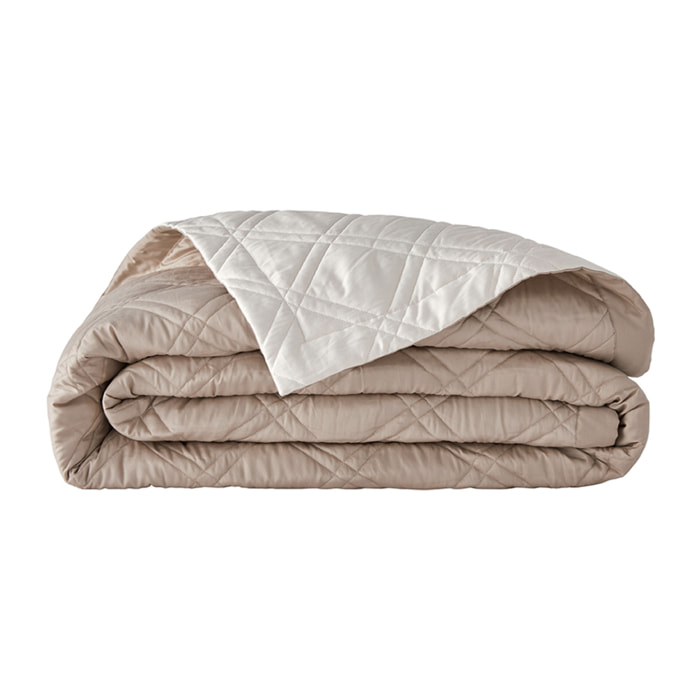 Couvre-lit matelassé bicolore en satin de coton bio, MERVEILLE, Blanc et beige
