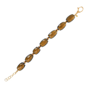 Bracciale in Argento 925 Placcato Oro Giallo 18kt con Quarzo Marrone e Sfere Martellate