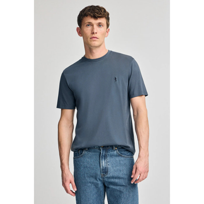 Maglietta blu denim basic a girocollo e ricamo Rigby Best