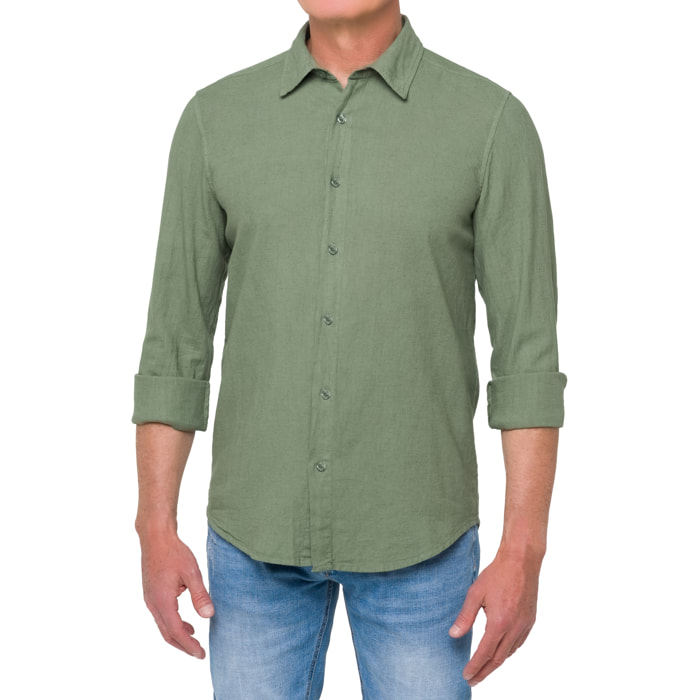 Camisa de lino Hot Buttered Saunders verde militar