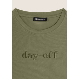 T-shirt Cropped girocollo fit comfort con ricamo