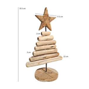 Sculpture petit sapin H. 35 cm en bois de teck brut et métal - AUDE