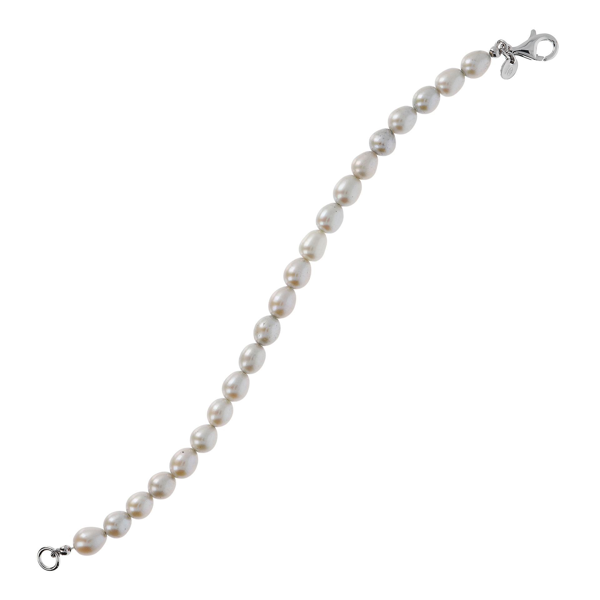 PERLAVIVA - Bracciale in Argento 925 placcato Oro Bianco 18Kt con Perle d'Acqua Dolce Grigie Ø 7/7.5 mm