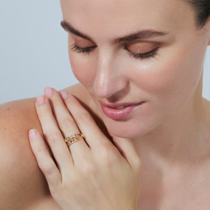 Anillo de Aleación de Metal y Circonita Multicolor acabado en oro amarillo de 18k