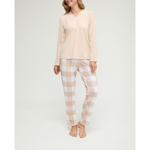 Pijama mujer de cuello pico y pantalón de cuadros