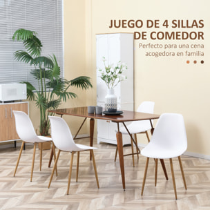 Pack de 4 Sillas de Comedor Sillas de Cocina con Respaldo Alto y Patas de Metal para Salón 45x52x85,5 cm Blanco y Natural