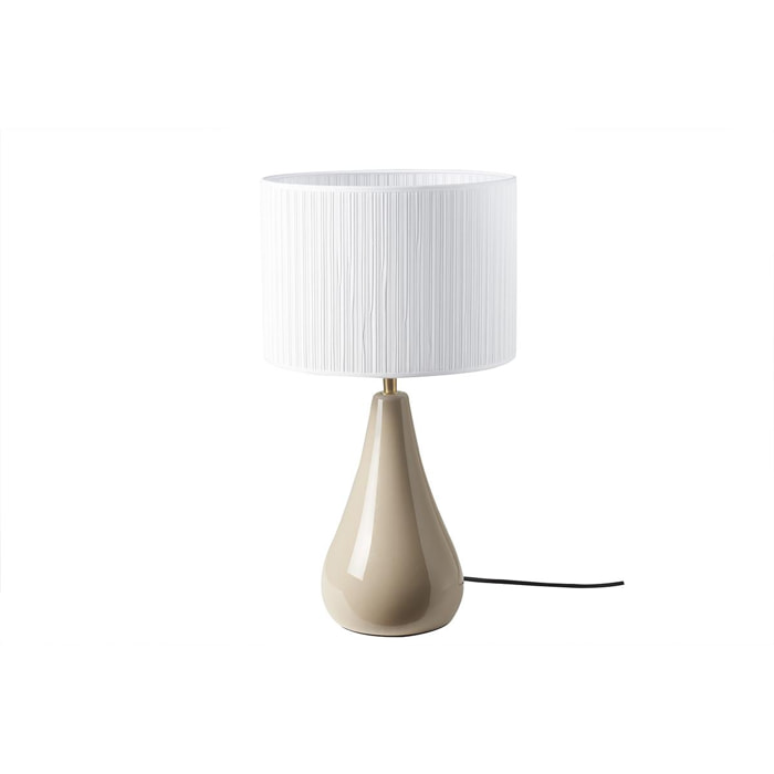 Lampe à poser taupe en céramique brillante et abat-jour en tissu plissé blanc H49 cm TROIA