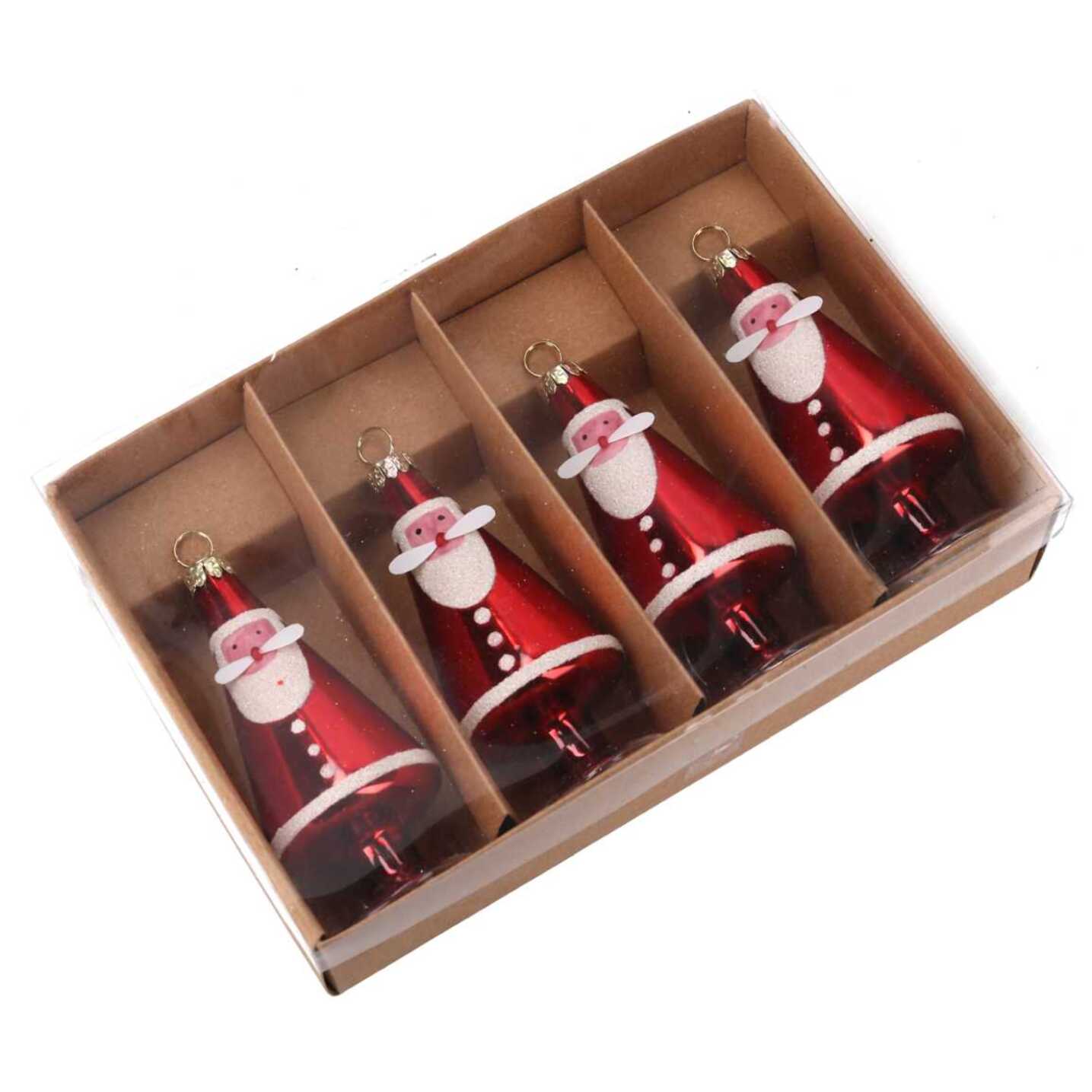 Set di 4 babbi natale in vetro rosso cm18,8x12,6h4,5