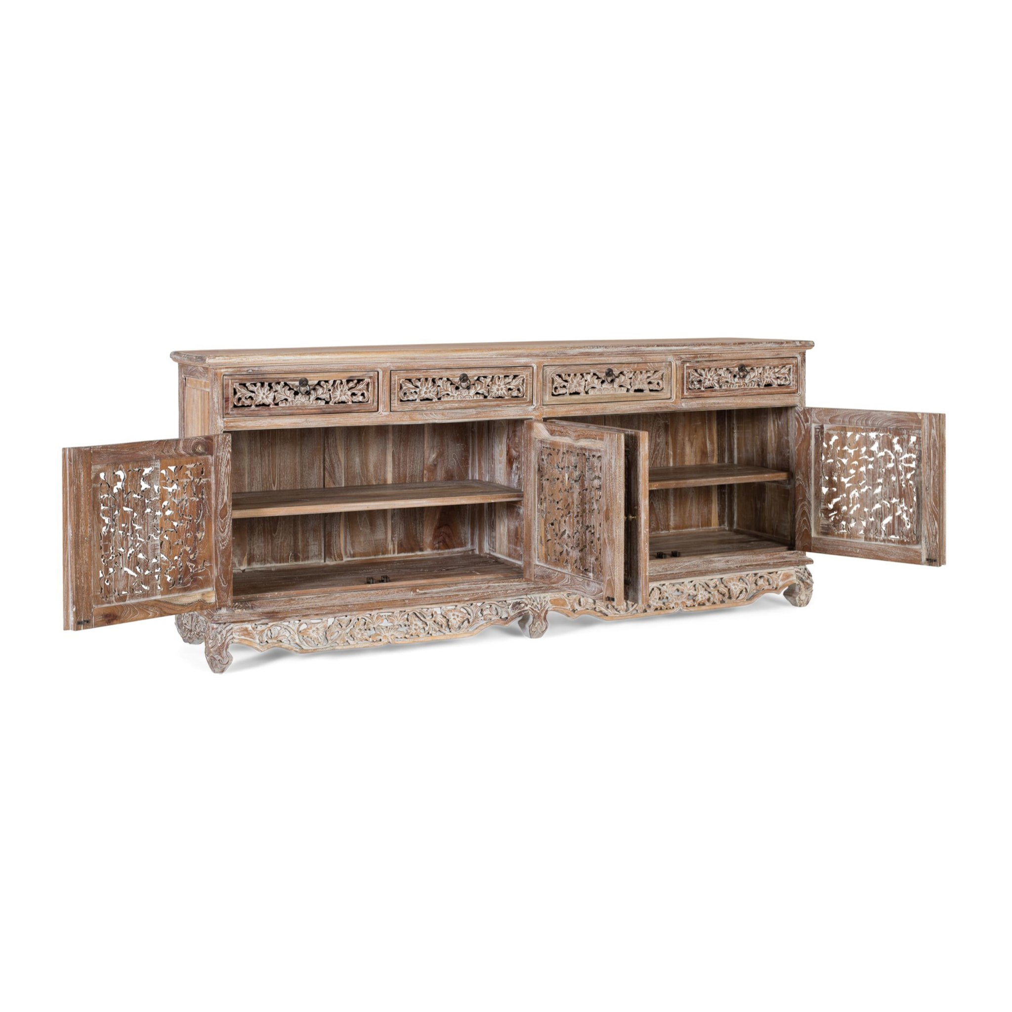 Aparador de Madera de Teca Estilo Boho Tallado
