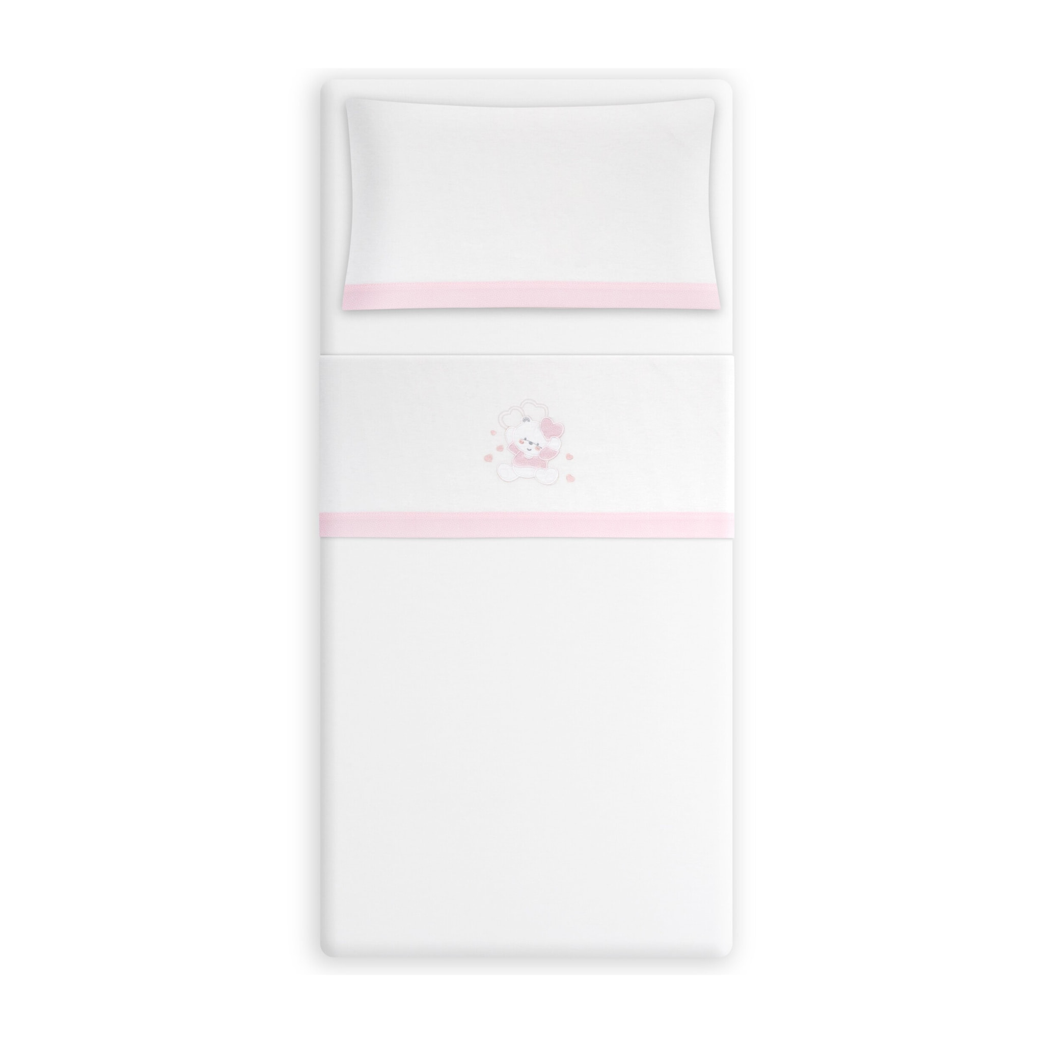 Triptico Coche Franela D. Algodon Oso Corazones Bco/Rosa