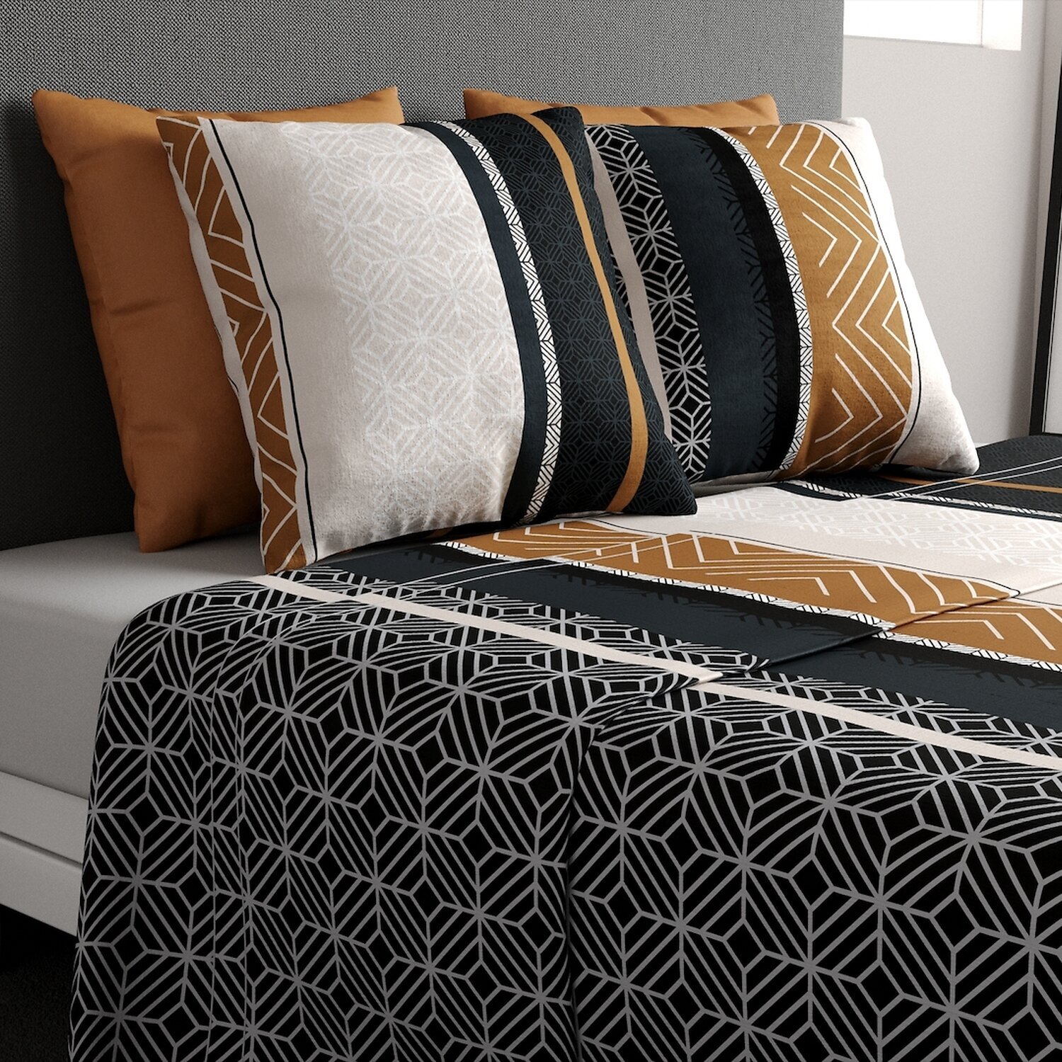 Parure de draps 100% coton imprimé - trophé - gris