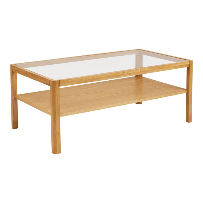 Tavolino da salotto Lourmarin in rovere e vetro temperato naturale 110×60 cm