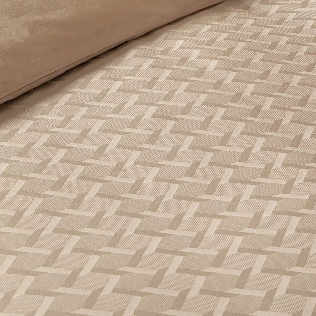 Housse de couette satin de coton motif jacquard beige Adagio lin