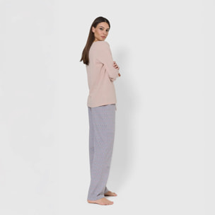 Pigiama lungo milena rosa in cotone con scollo a v