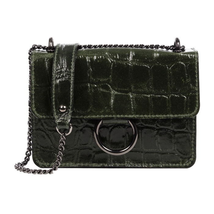 Fabrizia Borsa a tracolla Donna.Pelle autentica Camoscio Inciso Coccodrillo Grande Camoscio