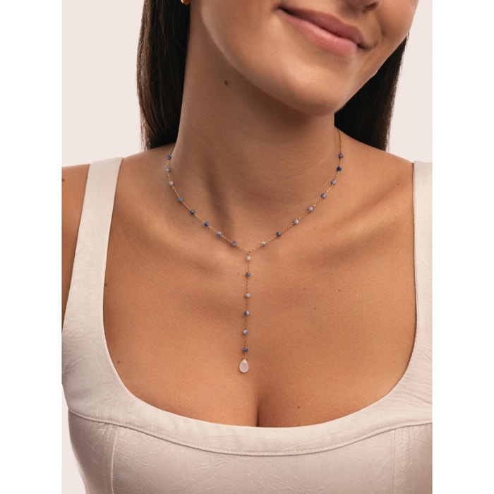 Collar Y Cianita Stones Acero Baño Oro