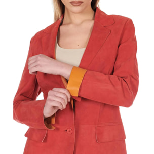 Giacca blazer in pelle scamosciata colore corallo