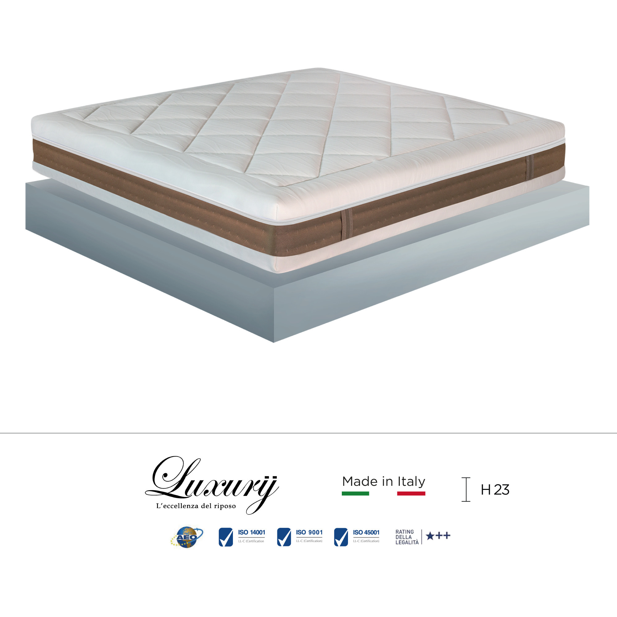 "Panarea" H23 cm 160x200 2 guanciali Memory OMAGGIO sfoderabile Memory Foam a tre strati