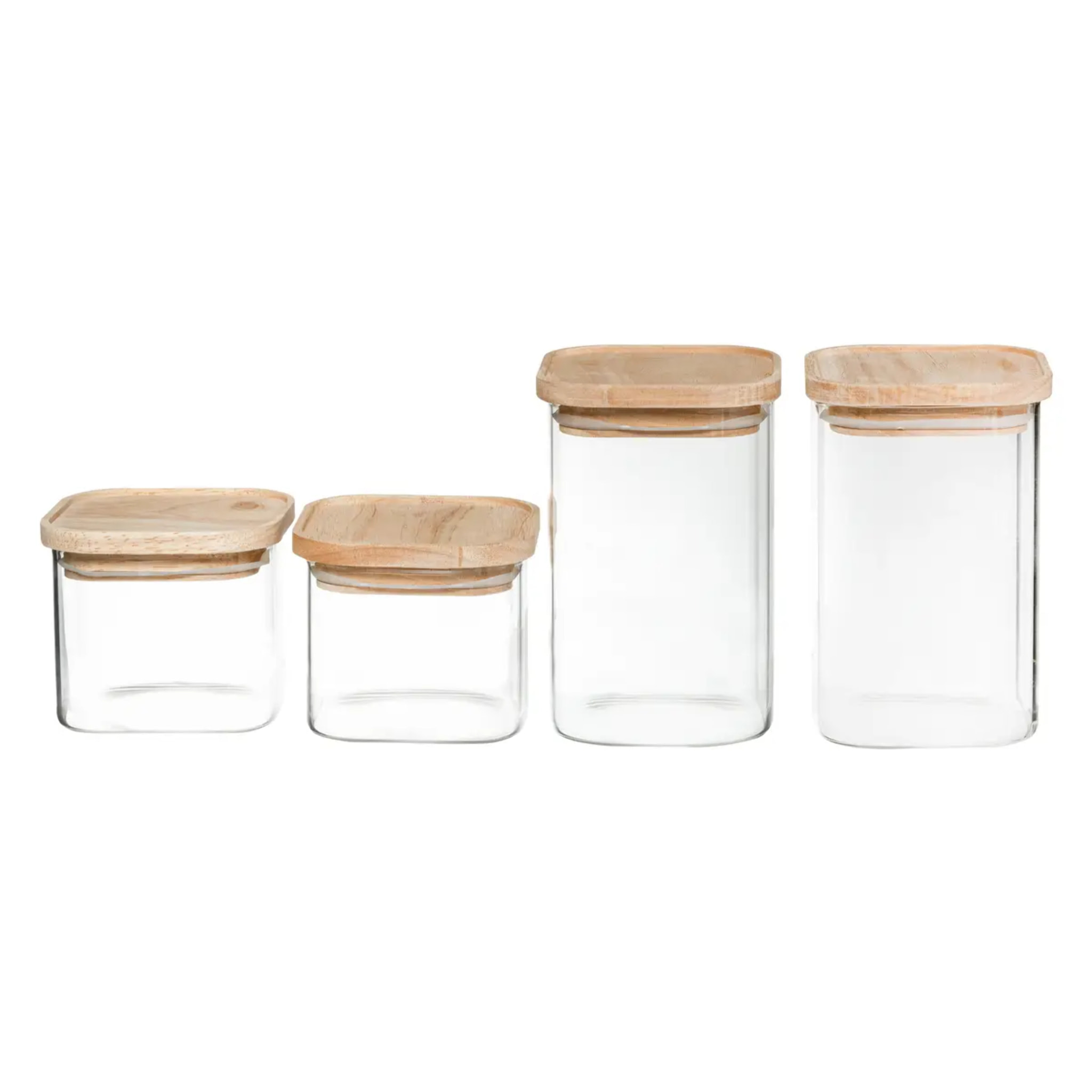 4 bocaux verre empilables couvercle bois Hermet