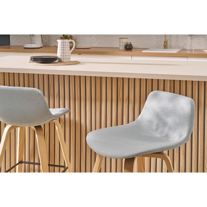 Tabourets de bar scandinaves gris clair et bois H65 cm (lot de 2) NONIE