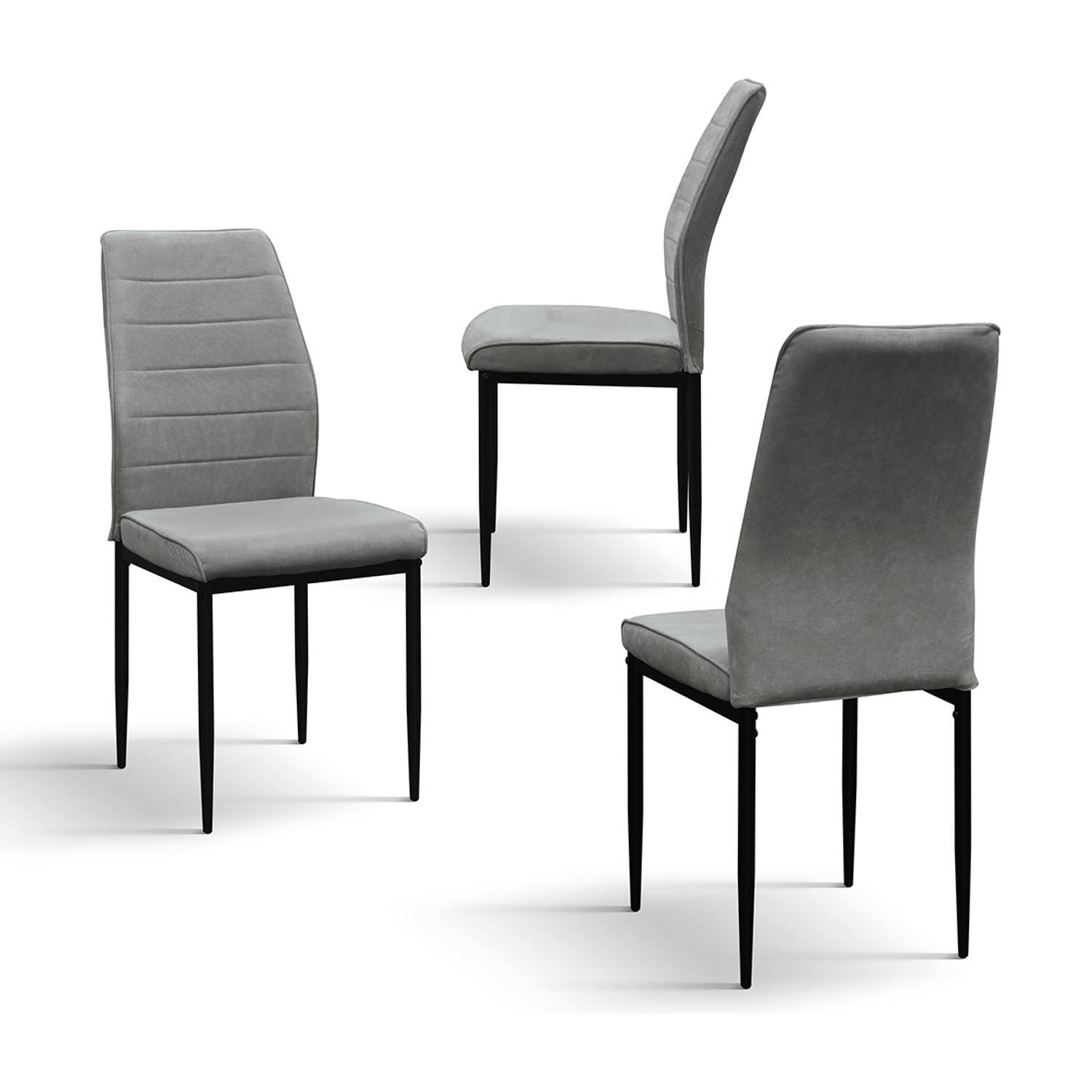 Set di 4 sedie LUBIANA in tessuto grigio e gambe in metallo nero opaco