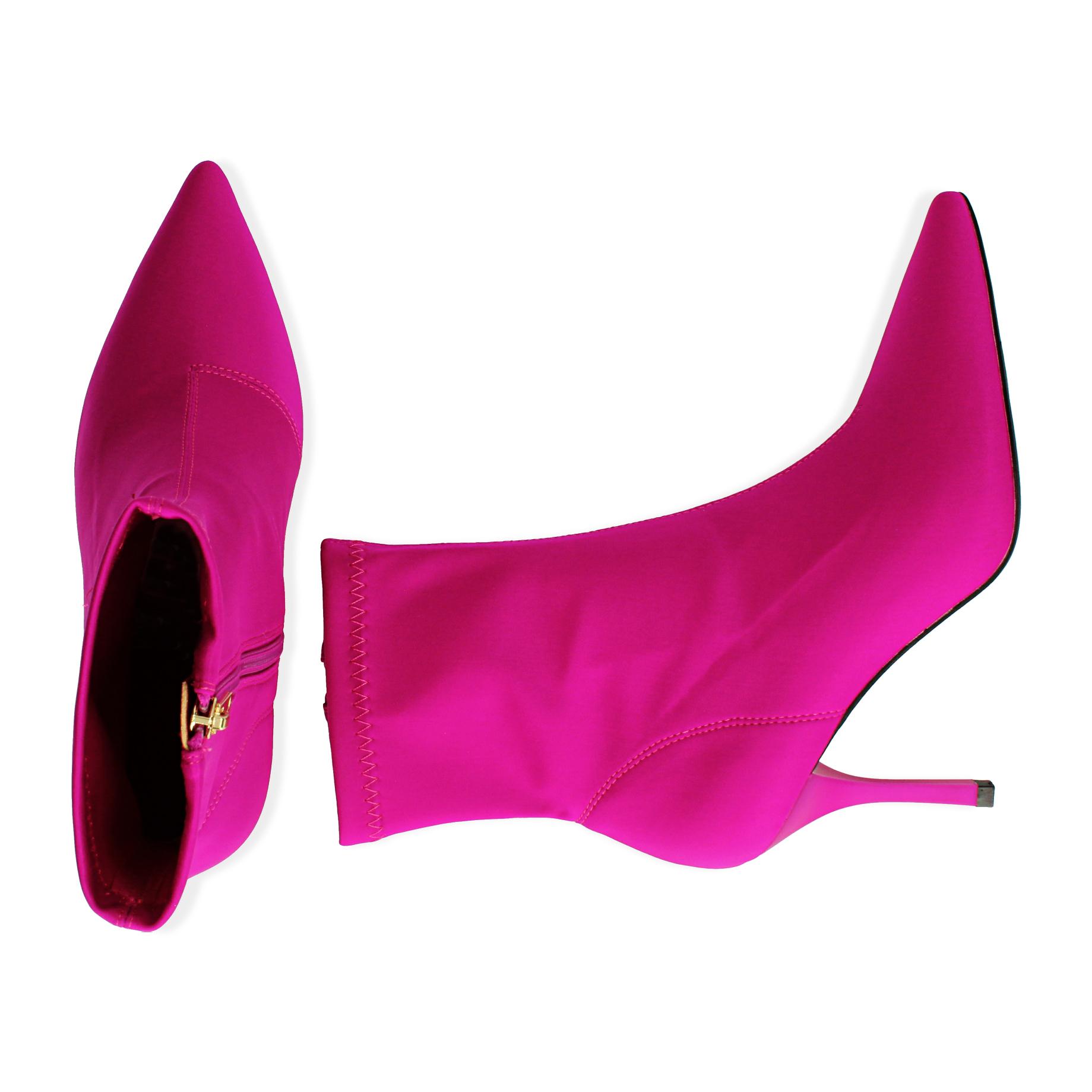 Ankle boots fucsia in lycra, tacco 8,5 cm