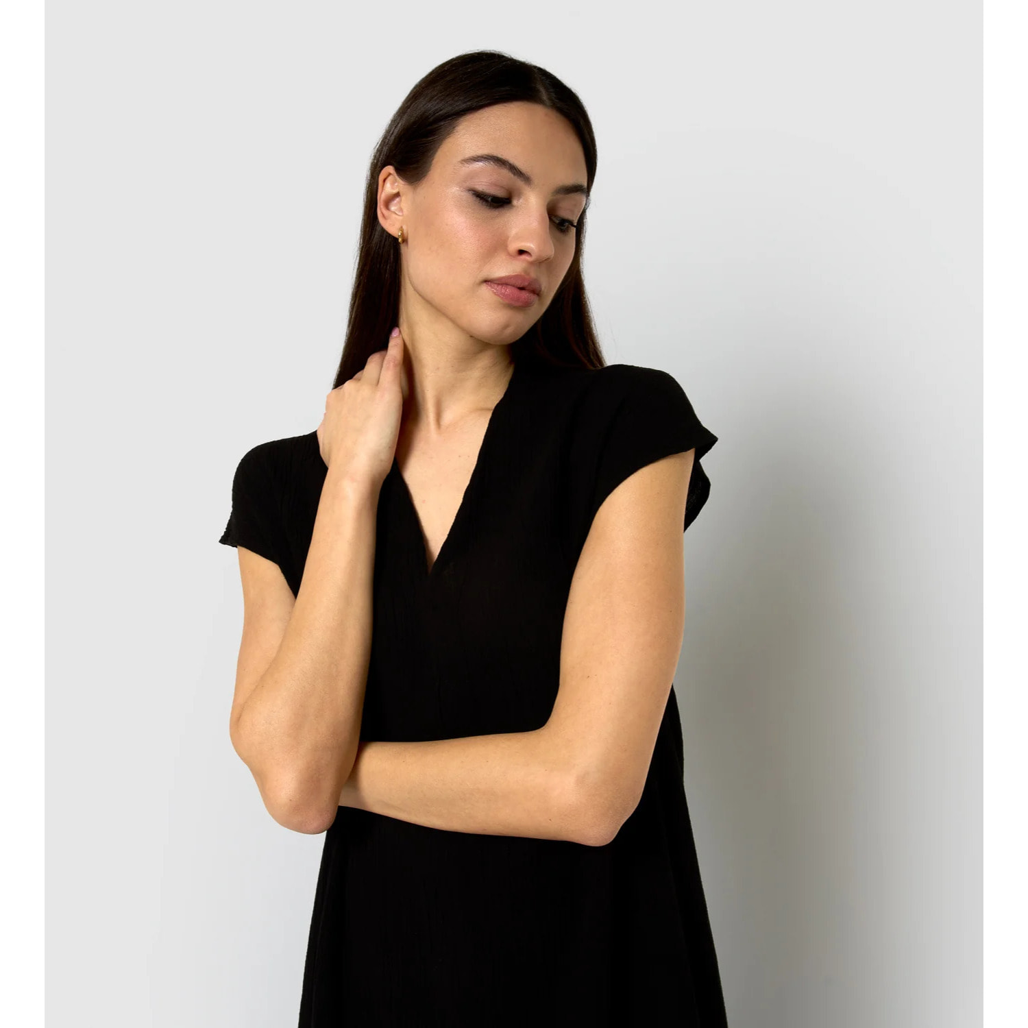 Vestido corto algodón lino negro