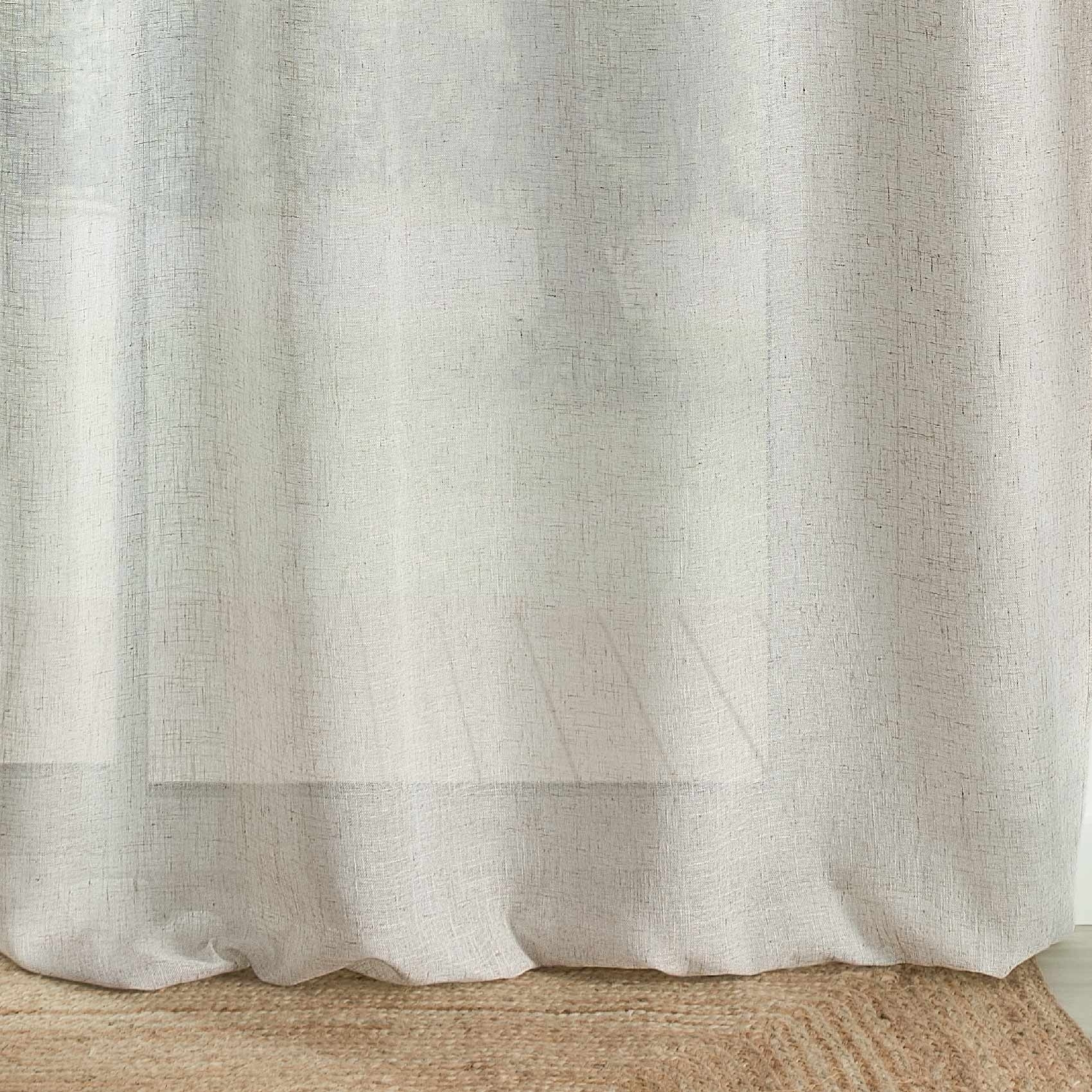 Voilage avec parement en jute et pompons - Beige