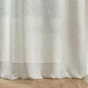 Voilage avec parement en jute et pompons - Beige