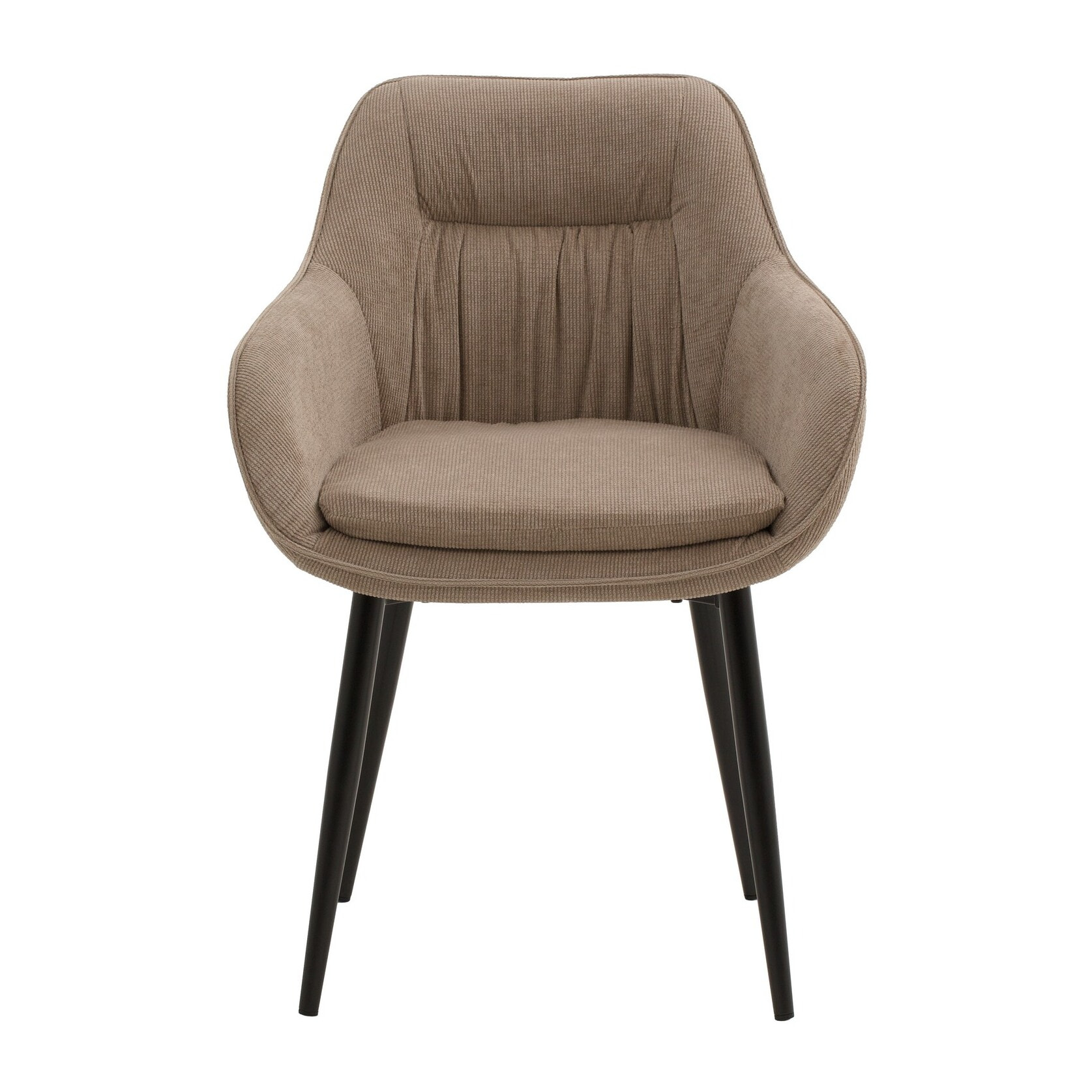 Set di 2 poltroncine HAMMERSMITH in tessuto beige e gambe in metallo nero, con braccioli