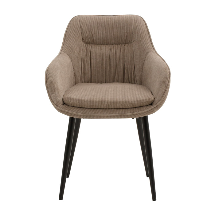 Set di 2 poltroncine HAMMERSMITH in tessuto beige e gambe in metallo nero, con braccioli