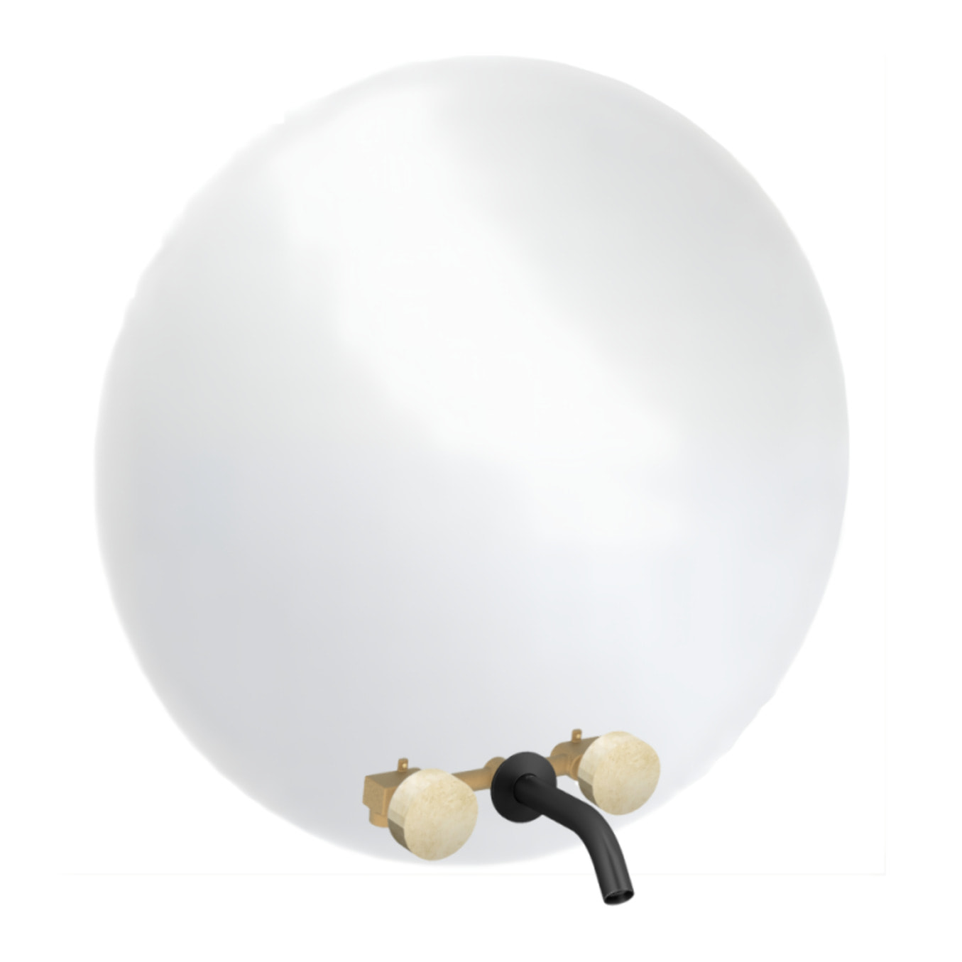 Miroir LED rond 3 trous + mélangeur lavabo encastré 3 trous Grands Boulevards marbré travertin sable et noir