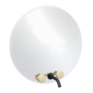 Miroir LED rond 3 trous + mélangeur lavabo encastré 3 trous Grands Boulevards marbré travertin sable et noir