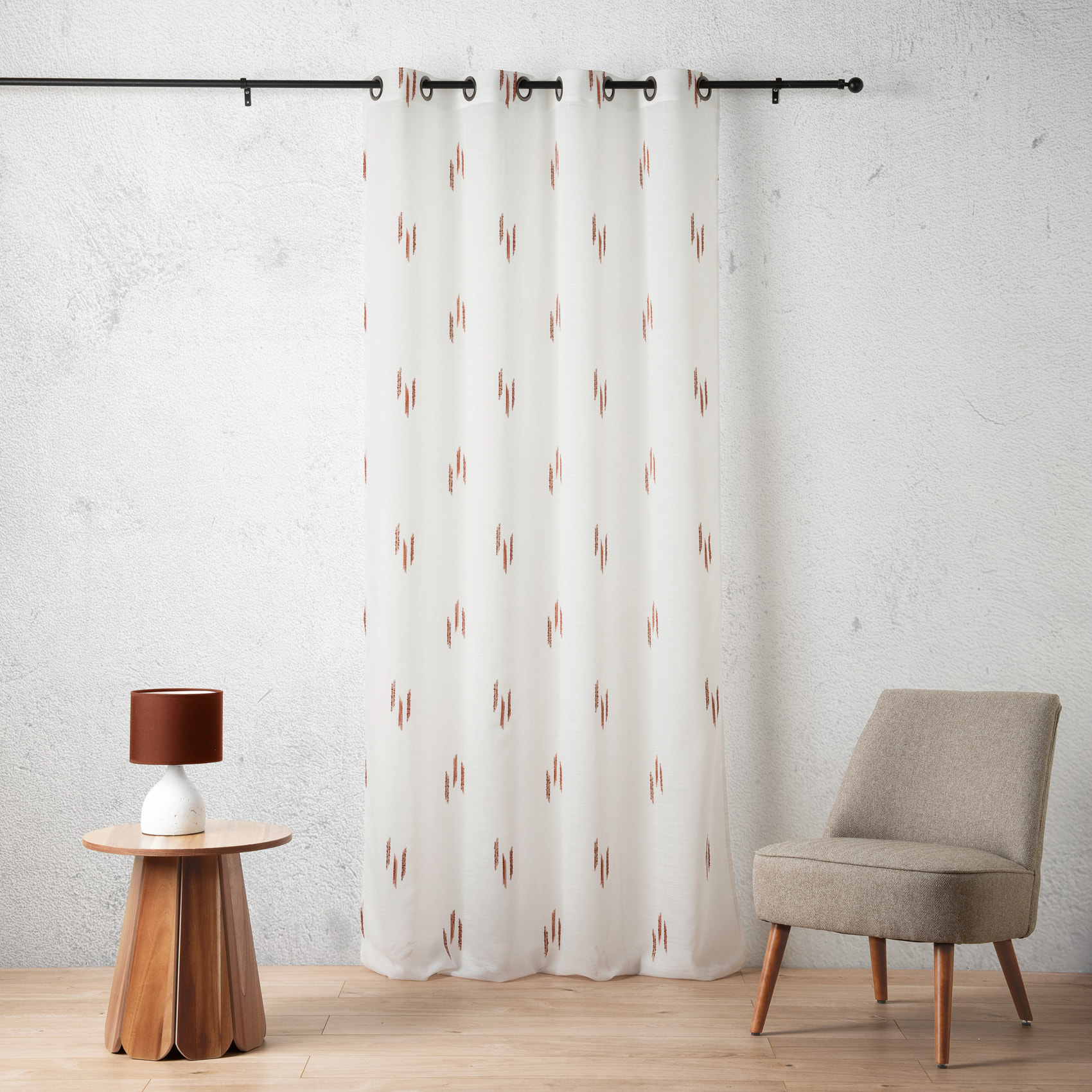 Voilage texturé motif fil coupé esprit ikat - Terracotta